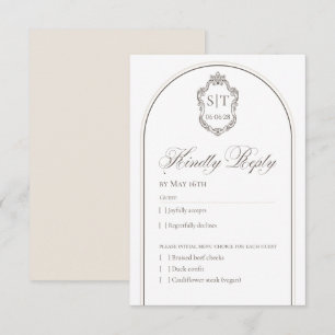 Carte de réponse de mariage au monogramme de crête