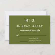 Carte de réponse de mariage au monogramme vert sau