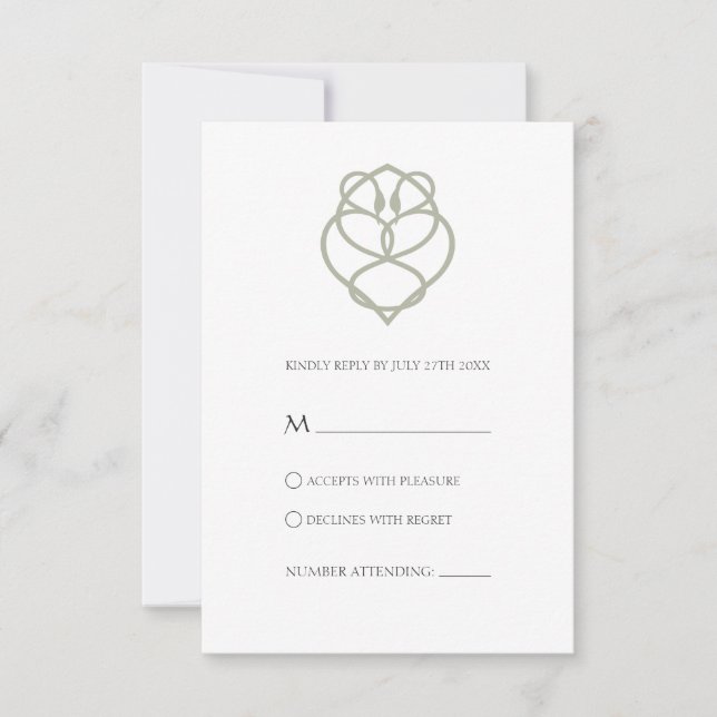 Carte de réponse de mariage au Nœud d'amour du cyg (Devant)