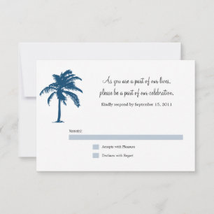 Carte de réponse de mariage au palmier bleu marine