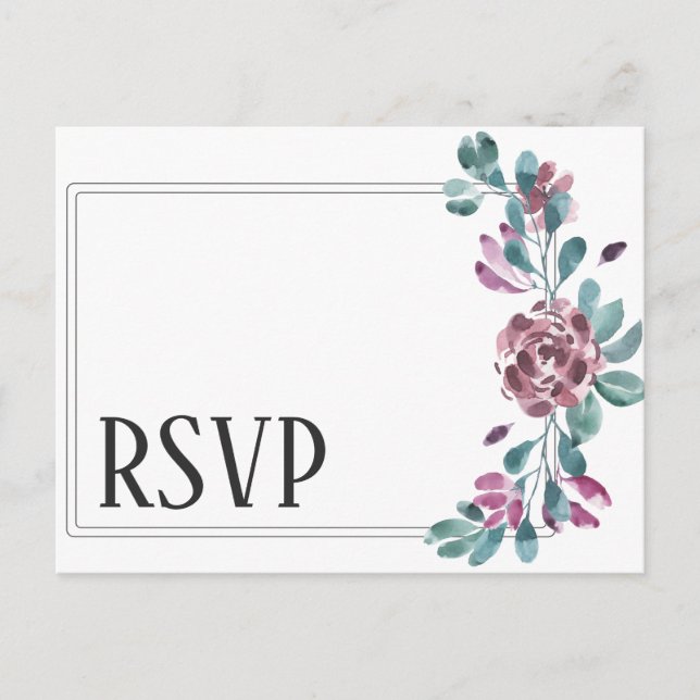 Carte de réponse de mariage au pivoine pourpre (Devant)