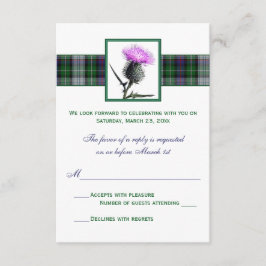 Carte de réponse de mariage au tartan violet vert