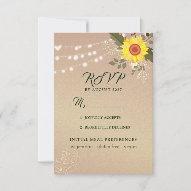 Carte de réponse de mariage au tournesol rustique (Devant)