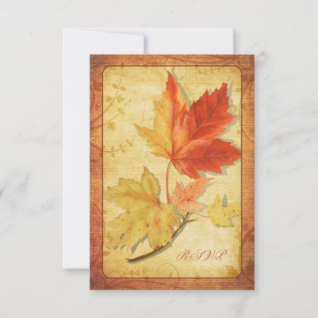 Carte de réponse de mariage aux feuilles d'automne (Devant)