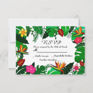 Carte de réponse de mariage aux feuilles et fleurs