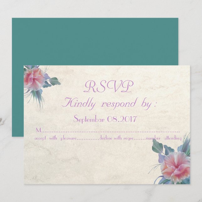 Carte de réponse de mariage aux fleurs élégantes r (Devant / Derrière)