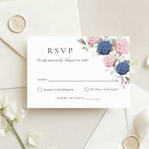 Carte de réponse de mariage aux hortensias rose bl