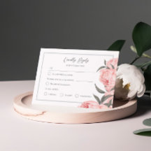Carte de réponse de mariage aux pivoines aquarelle