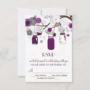 Carte de réponse de mariage aux pots Mason violets