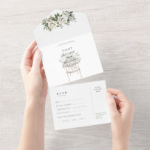 Carte de réponse de mariage aux roses blanches et
