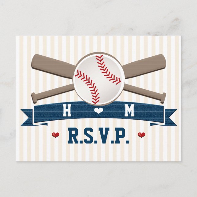 Carte de réponse de mariage avec baseball monogram (Devant)