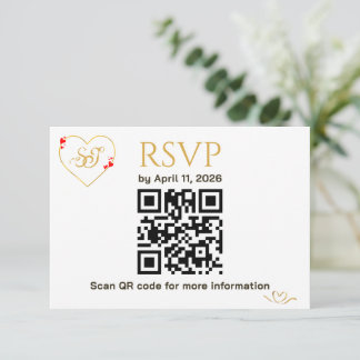 Carte de réponse de mariage avec code QR Cœurs rou
