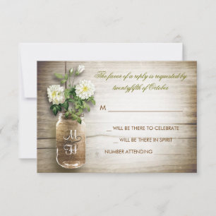 Carte de réponse de mariage avec pot Mason et fleu