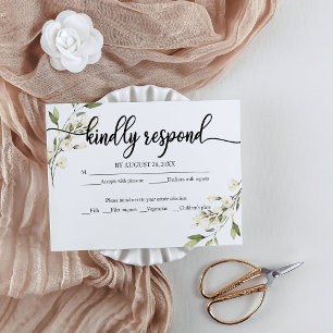 Carte de réponse de mariage blanc crème floral