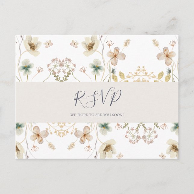 Carte de réponse de mariage blanc | Fleur sauvage  (Devant)