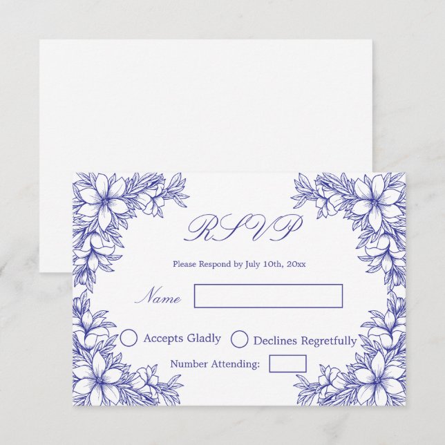 Carte de réponse de mariage bleu avec des graphiqu (Devant / Derrière)