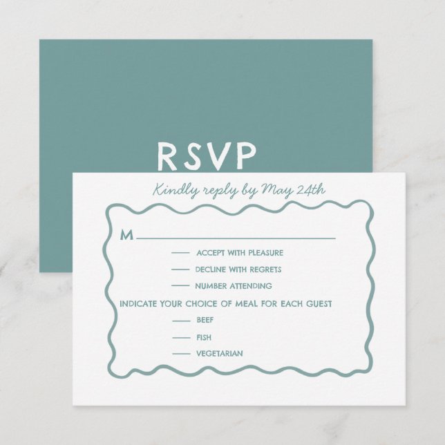 Carte de réponse de mariage bleu gribouillis capri (Devant / Derrière)