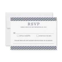 Carte de réponse de mariage bleu marine rayé nauti