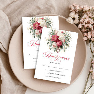 Carte de réponse de mariage bohème rouge élégant