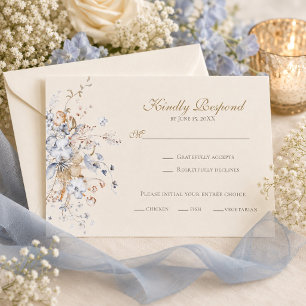 Carte de réponse de mariage botanique bleu poussié