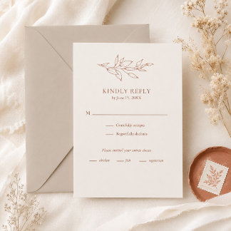 Carte de réponse de mariage botanique en terre cui