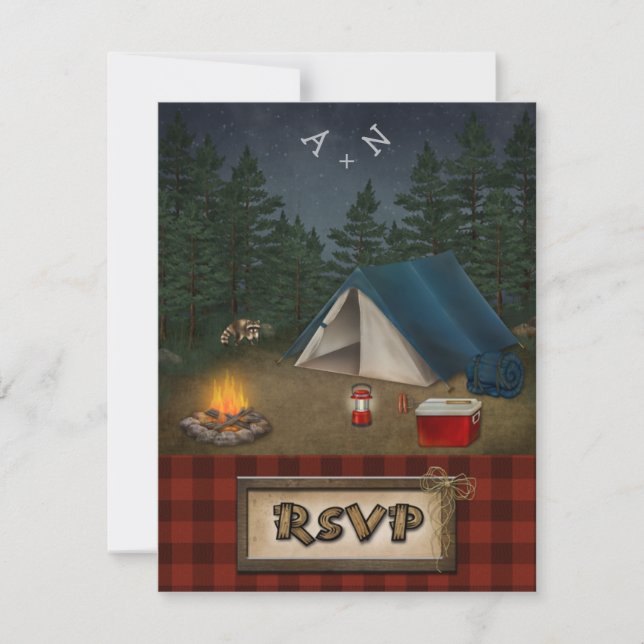 Carte de réponse de mariage Camping Glamping Pêche (Devant)