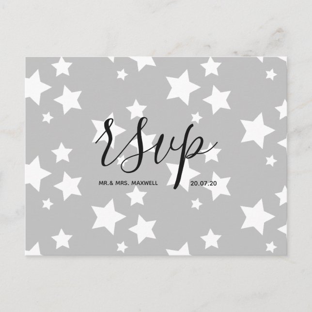 Carte de réponse de mariage | Carte postale grise  (Devant)