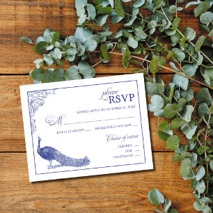Carte de réponse de mariage de paon