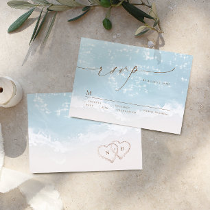 Carte de réponse de mariage de plage Cœurs de sabl