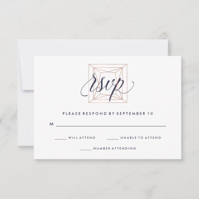 Carte de réponse de mariage diamant géométrique te (Devant)