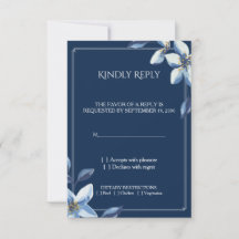 Carte de réponse de mariage élégante à fleurs bleu