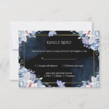 Carte de réponse de mariage élégante à fleurs bleu