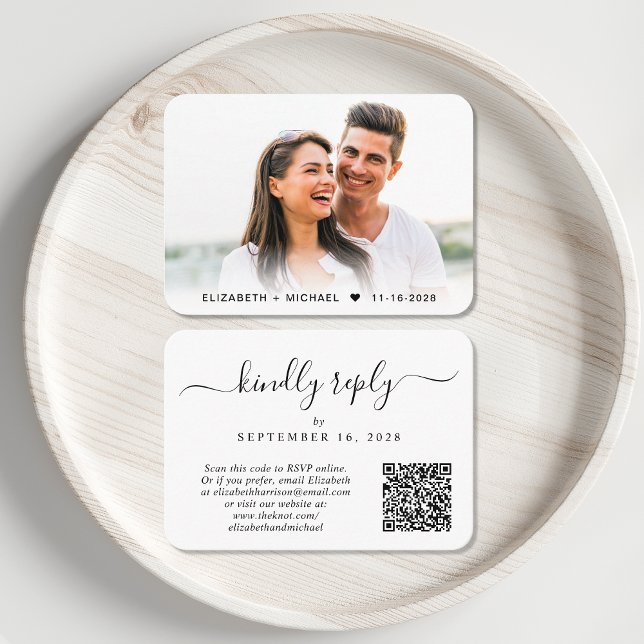 Carte de réponse de mariage élégante avec code QR  (Our user-friendly template will generate your QR code automatically from your website address)