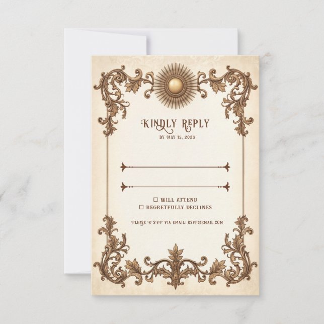 Carte de réponse de mariage élégante avec RSVP vin (Devant)