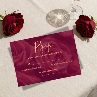 Carte de réponse de mariage élégante bordeaux et o