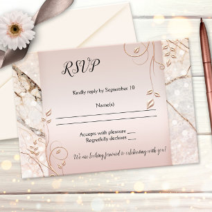 Carte de réponse de mariage élégante en marbre flo