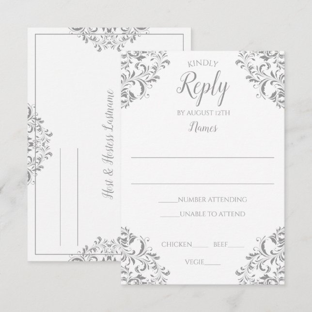 Carte de réponse de mariage élégante - Nadine (Gri (Devant / Derrière)