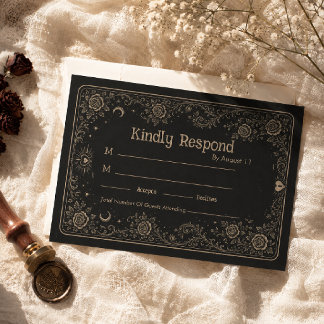 Carte de réponse de mariage élégante noire et effr