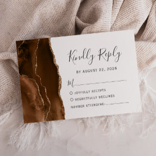 Carte de réponse de mariage en agate brun mocha or