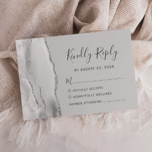 Carte de réponse de mariage en agate grise argenté