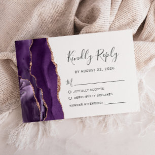Carte de réponse de mariage en agate or rose pourp