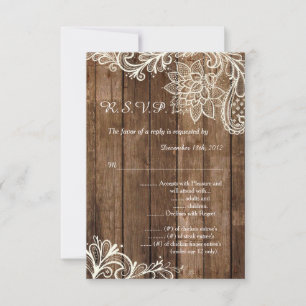 Carte de réponse de mariage en bois rustique dente