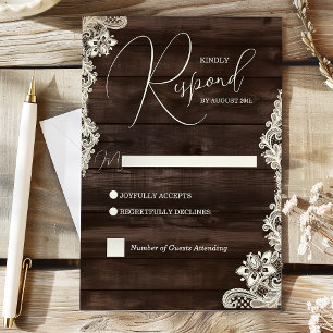 Carte de réponse de mariage en bois sombre rustiqu