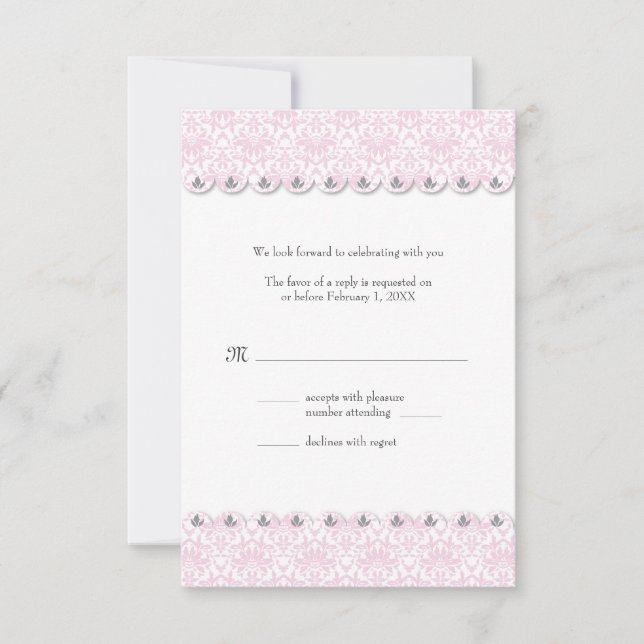 Carte de réponse de mariage en damas à bords festo (Devant)