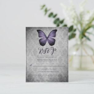 Carte de réponse de mariage en damas papillon vint