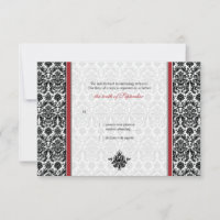 Carte de réponse de mariage en Damas rouge, noir e