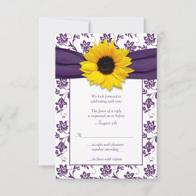 Carte de réponse de mariage en damassé floral blan (Devant)