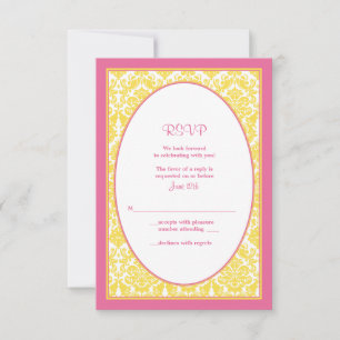 Carte de réponse de mariage en damassé floral jaun