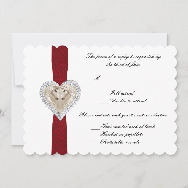 Carte de réponse de mariage en dentelle rouge Lico (Devant)
