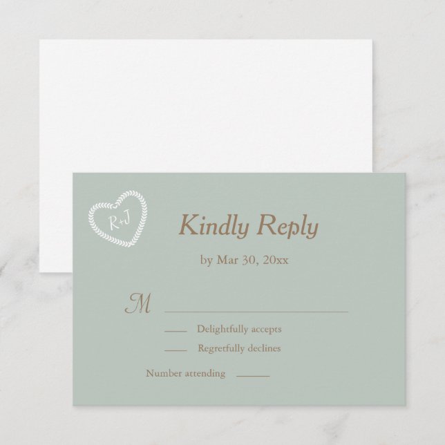 Carte de réponse de mariage en forme de cœur en or (Devant / Derrière)